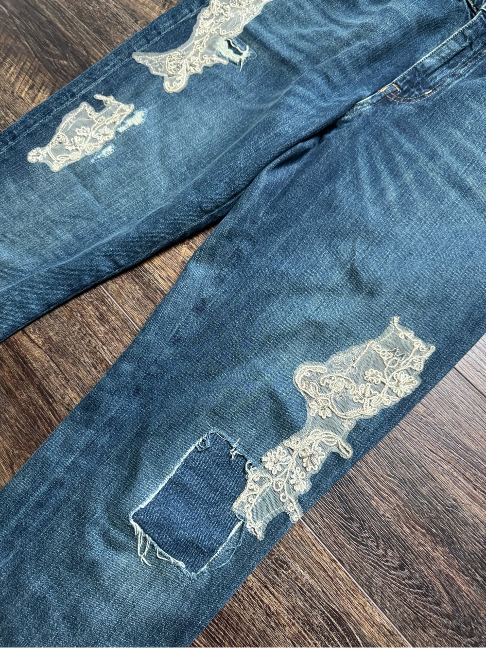 Lauren Ralph Lauren Womens Lace Patchwork Relaxed Tapered Jeans in Indigo Sz 6 - Picture 4 of 11